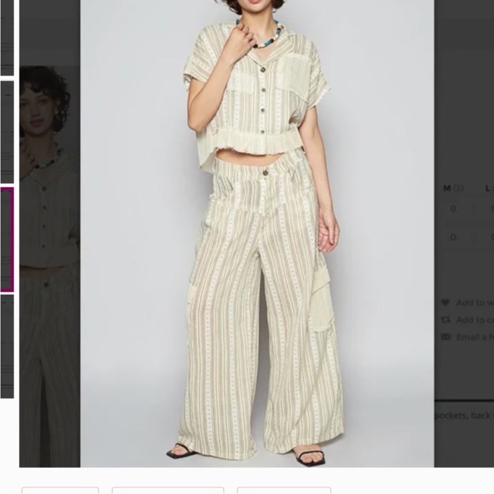 POL Cream Striped Two-Piece Top & Wide-Leg Pants Set